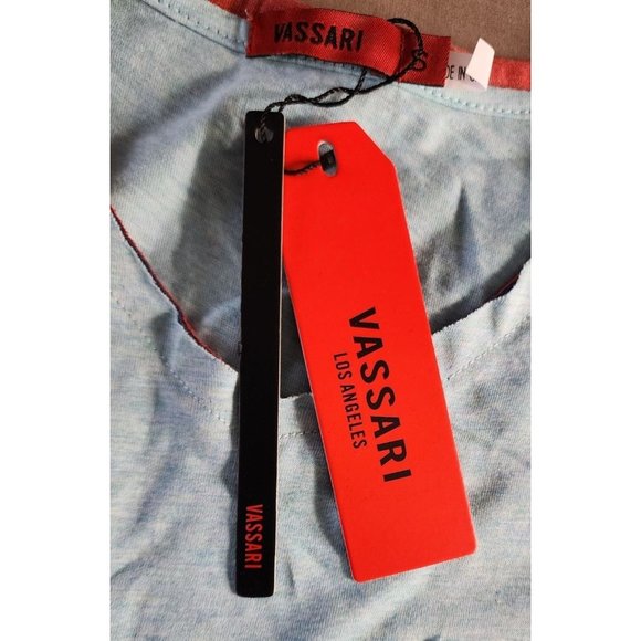 Vassari Los Angeles V-Neck Loose Cut Trim Aqua Designer Shirt - Rare Thread - Picture 14 of 15